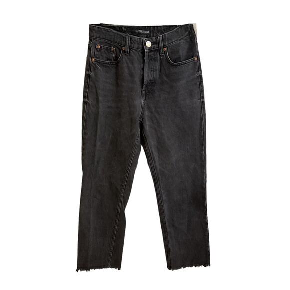 Zara Jeans Women Size 4 Black High Rise Waist Wide Leg Raw Hem Denim Pants - Picture 13 of 13